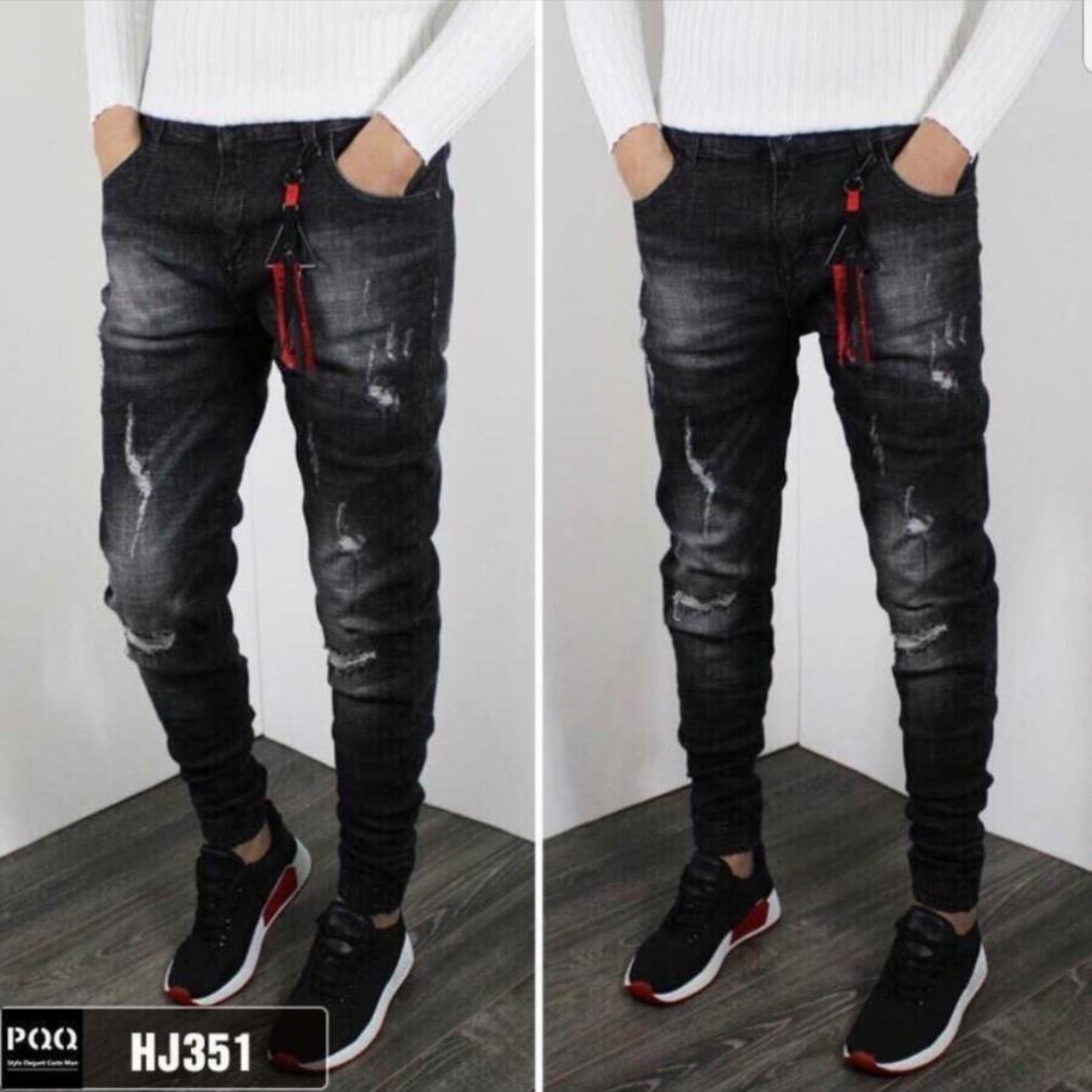 Quần jean jogger nam đen rách gối chất bò cao cấp co dãn 4 chiều cực đẹp quần rin trơn QDJ0351M Nhiều mẫu mới !