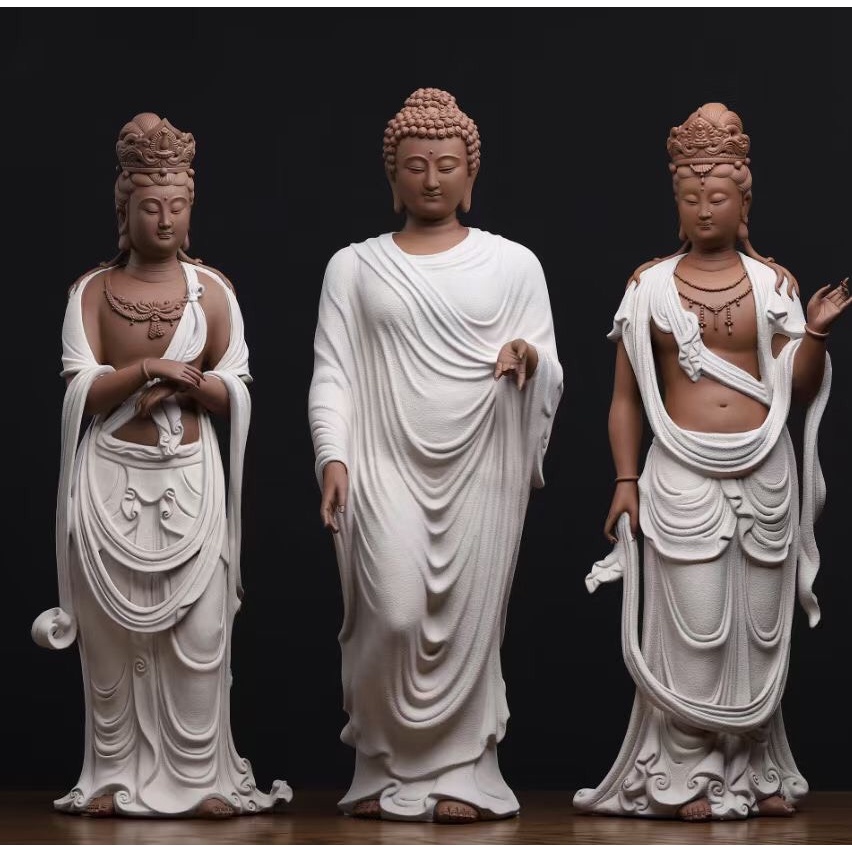 Tượng Tam Thế Phật gốm tử sa cao cấp nghệ nhân cấp Quốc Gia chế tác- Tượng Tam thánh cỡ lớn