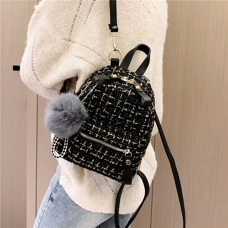 SẴN - Balo nữ thời trang vải dạ tweed cao cấp Ulzzang đeo nhiều kiểu  - T01