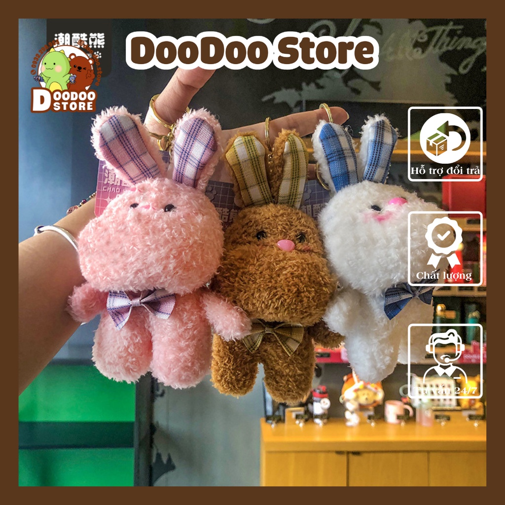 Móc Khóa Thỏ Bông Xù Má Bự A66 Dễ Thương, Móc Chìa Khóa Xe/ Balo/ Túi Gấu Bông Xinh Xắn