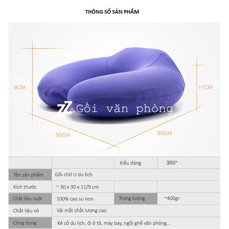 Gối Chữ U Cao Su Non Kê Cổ, Đỡ Cực Tốt Sau Gáy, Vỏ Vải Mát ZURI PILLOW GLC-05