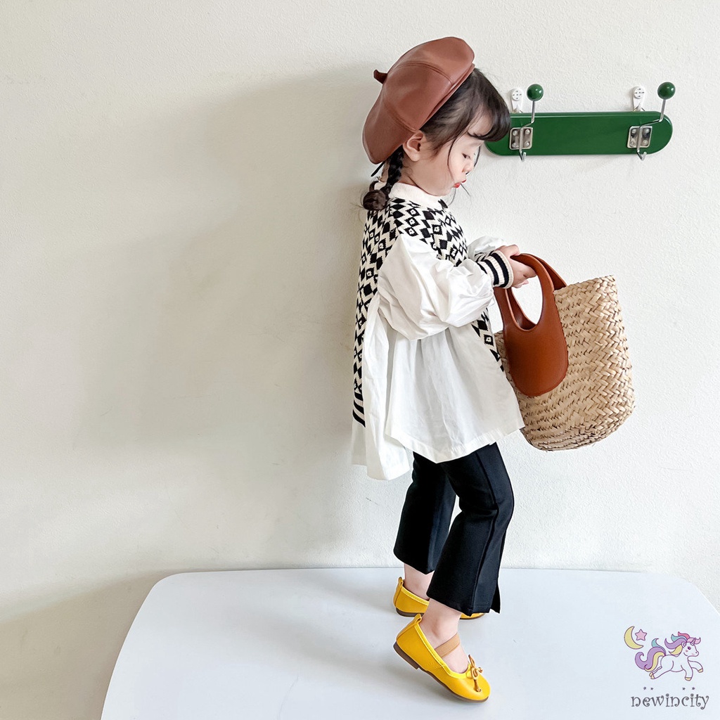 Bộ Áo Sơ Mi Dài Tay + Quần Dài Ống Loe Phong Cách Hàn Quốc Thời Trang Mùa Thu Cho Bé Gái