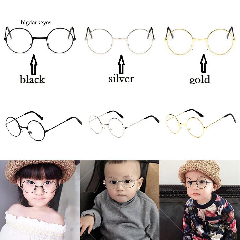 BDK Vintage Round Metal Frame Resin Lens Kids Eye Glasses Photography Studio Prop