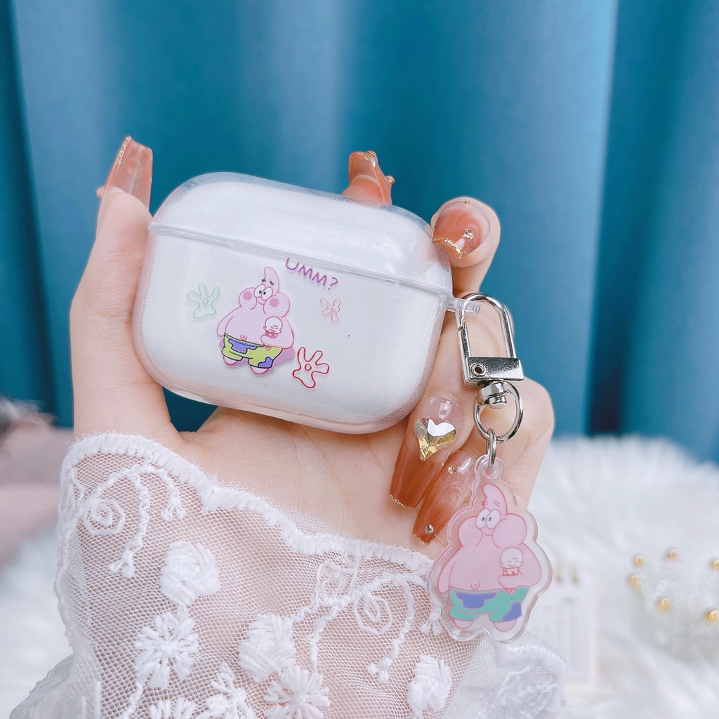 Lovely Cartoon Kuromi SpongeBob Transparent Protective Case with Pendant,Shockproof Cover, Compatible for Apple Airpods 1/2/Pro/3