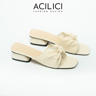 Dép cao gót ACILICI xoắn nơ thời trang thanh lịch mũi bằng đế vuông gót cao 3cm_TC038