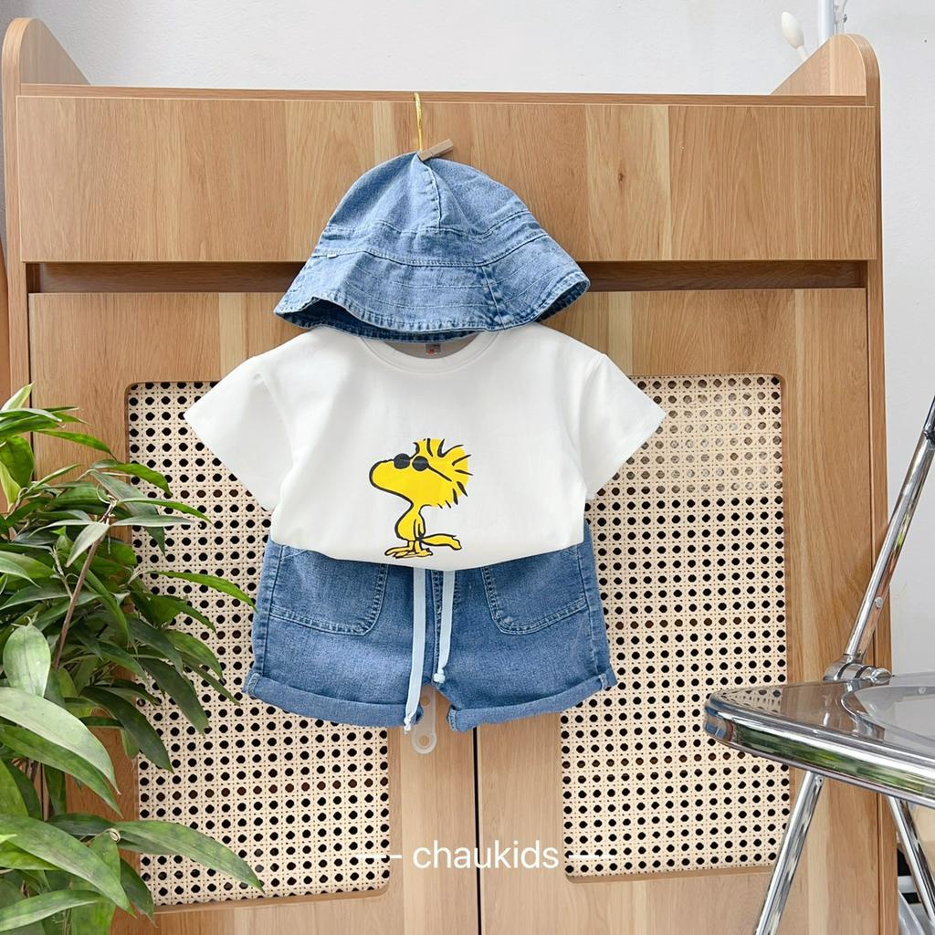 Bộ Quần Áo Cho Bé Trai, Bé Gái Cotton Quần Jeans Họa Tiết PEANUTS Dễ Thương, Đồ Bộ Cho Bé Mặc Đi Chơi Đi Học CK344