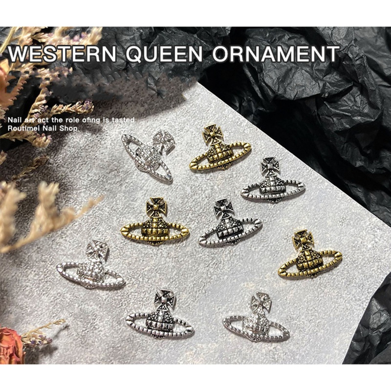 Set 10 Phụ Kiện Trang Trí Móng Tay Nghệ Thuật Hình Thánh Giá Bằng Kim Loại 3d Phong Cách Gothic Vintage