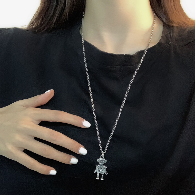 Dây chuyền mặt dây hình robot mini phong cách hip hop retro cổ điển trang sức cho nam nữ
