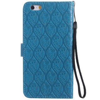 For iPhone 6 Plus/6S Plus Blue Lanyard Relief Flower Leather Flip Case