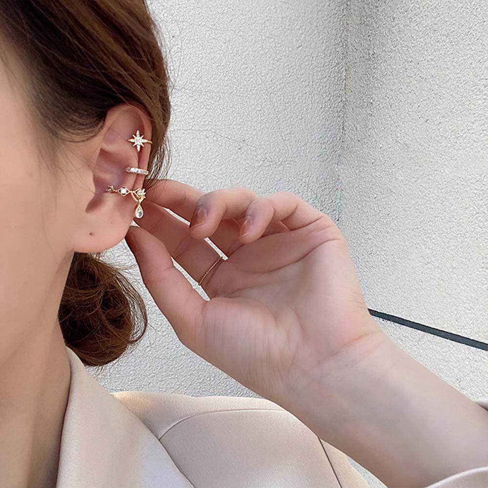 Khuyên Vành Tai Bằng Hợp Kim Họa Tiết Ngôi Sao Thời Trang|Bông Tai Dạng Kẹp Thiết Kế Độc Đáo Thời Trang