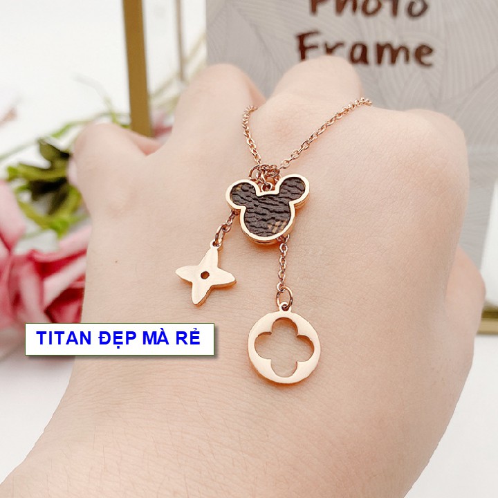 Dây chuyền cổ nữ titan phối hoa cỏ Mickey cá tính - Hàng chuẩn titan màu sắc bóng đẹp - Cam kết 1 đổi 1 nếu đen