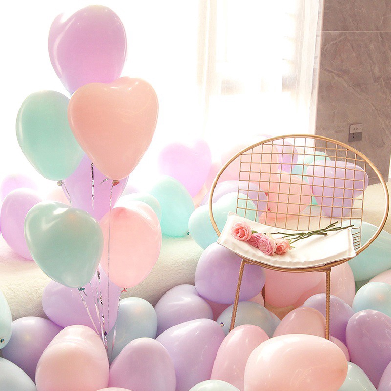 Set 10 bong bóng latex màu sắc macaron hình trái tim 10 inch 2.2g trang trí tiệc cưới