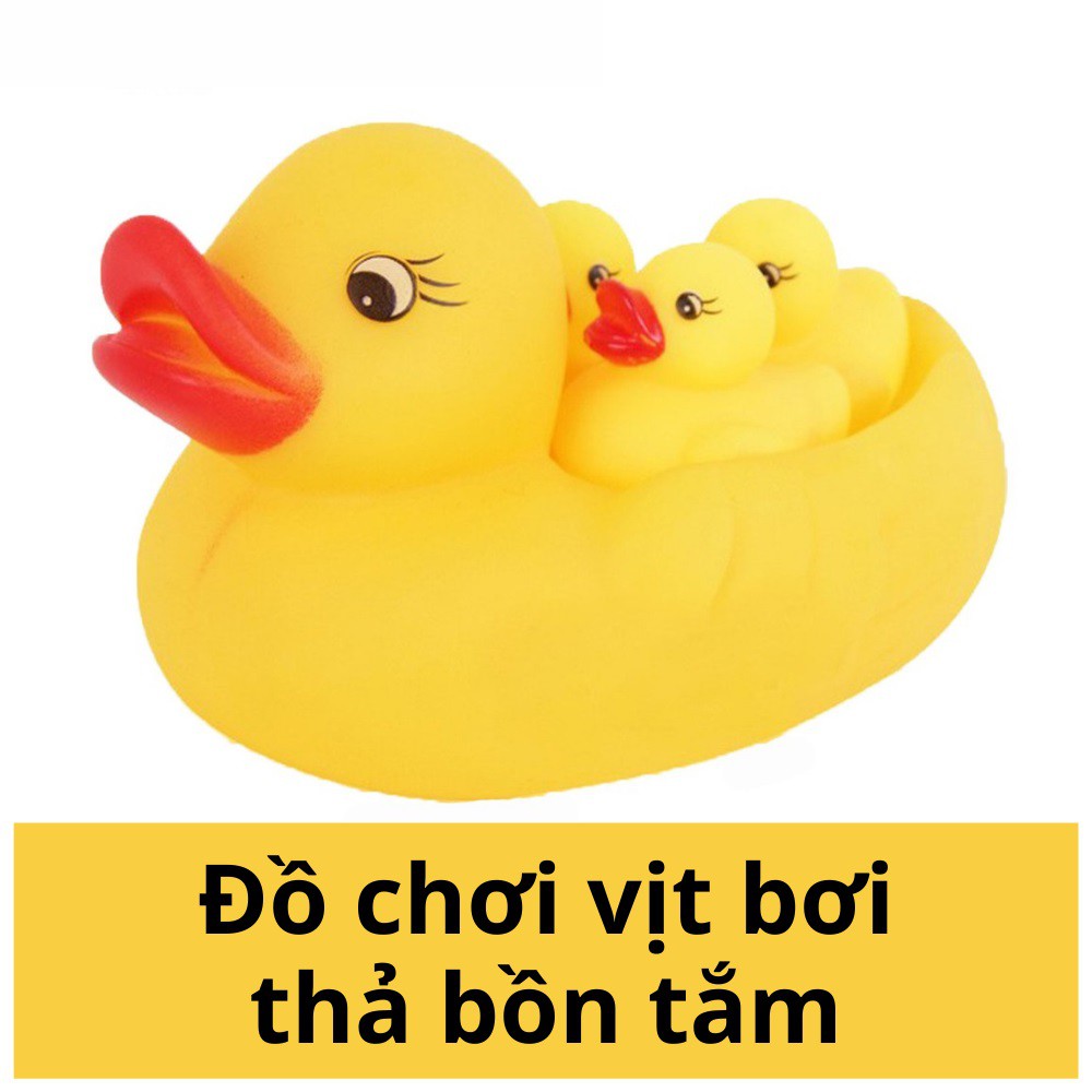 Đồ chơi nhà tắm cho bé Bộ 4 vịt mẹ con chíp chíp cao su an toàn mã 50058