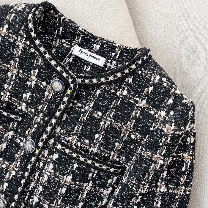 Áo dạ tweed ZYM'S HOUSE dáng ngắn cúc ngọc phối kẻ sọc K460, K461 | BigBuy360 - bigbuy360.vn