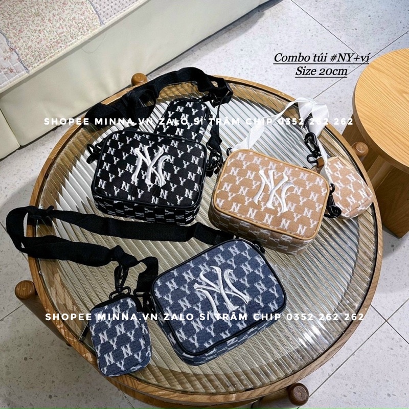 Sét túi đeo chéo tặng kèm ví bằng vải logo thêu phong cách bản 3 màu