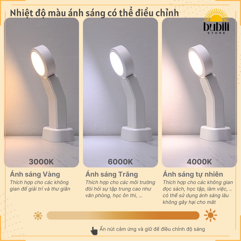Đèn ngủ Để bàn Di động 3 nhiệt độ màu Làm mờ vô cấp Mặt tròn SL918