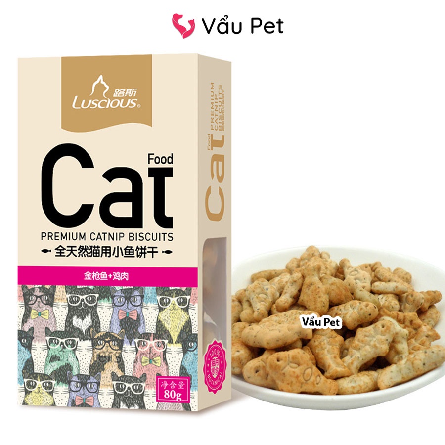 Bánh Quy Cá Luscious Cho Mèo Hỗ Trợ Tiêu Hóa - Bánh thưởng cho mèo Cat Food 80g