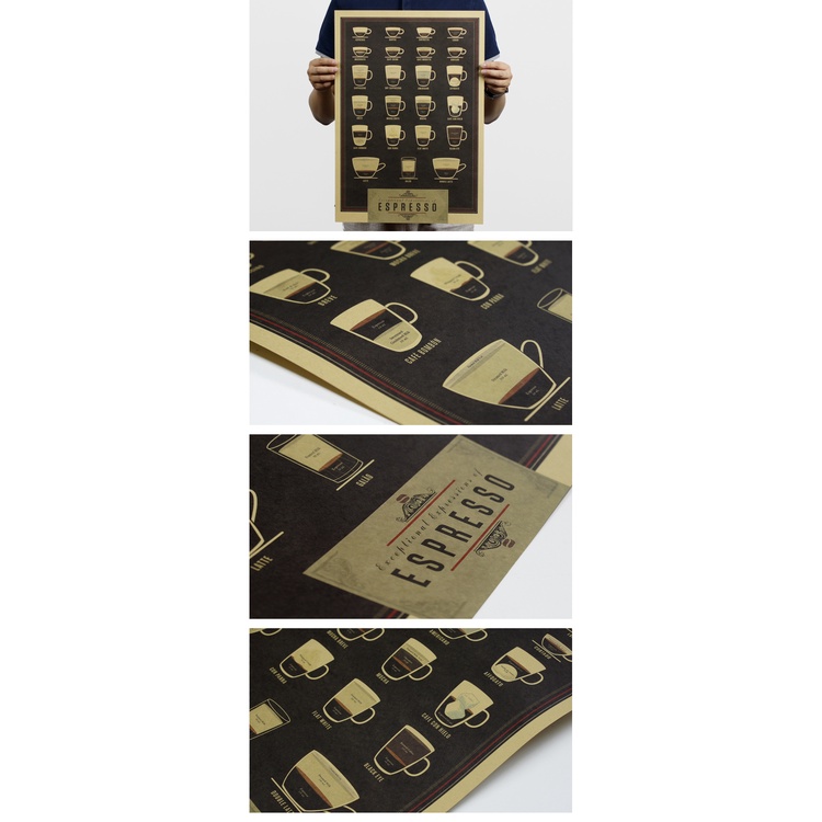 Poster giấy kraft hình tách cà phê phong cách Bắc Âu 51x36cm