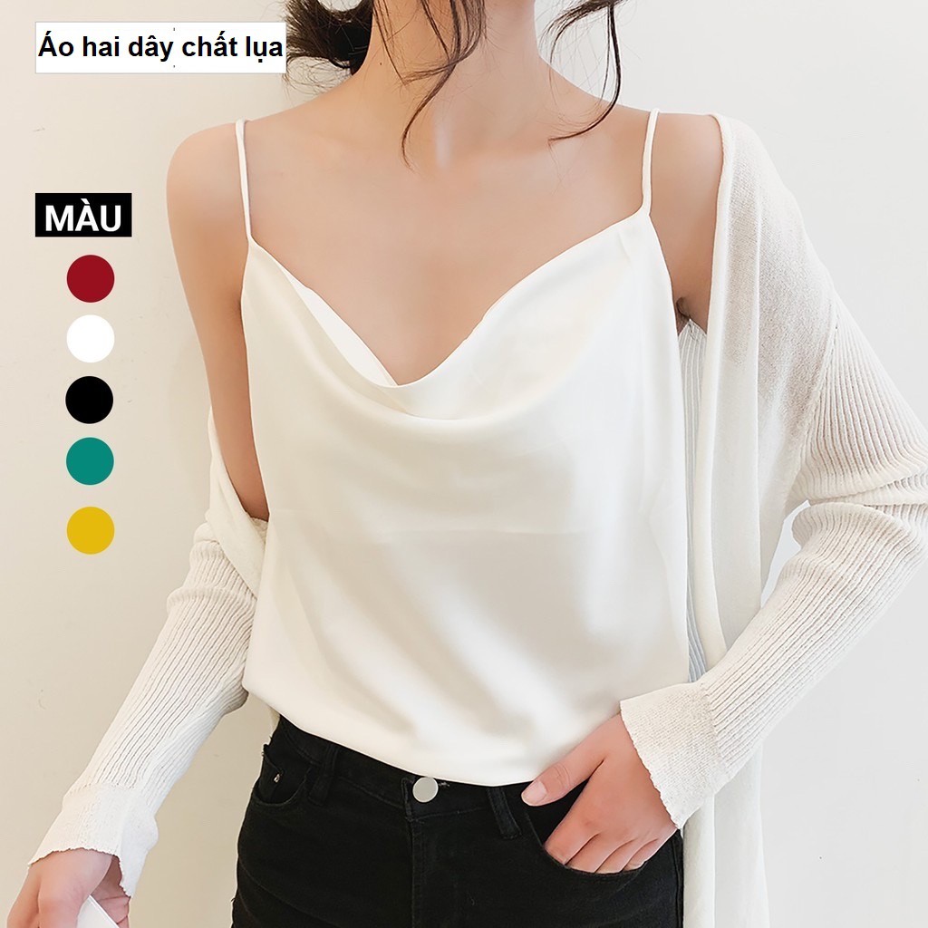 Áo hai dây cổ đỗ chất lụa Hàn Quốc A753