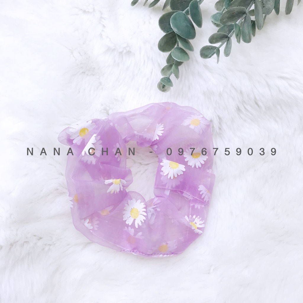 [I032] Buộc tóc scrunchies voan hoa cúc