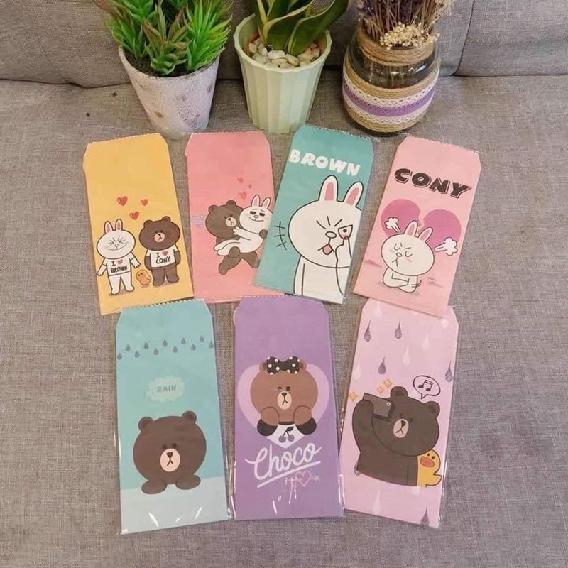 1Thếp  Phong bì, phong thư, phong bao Gấu Thỏ Brown Cony Line