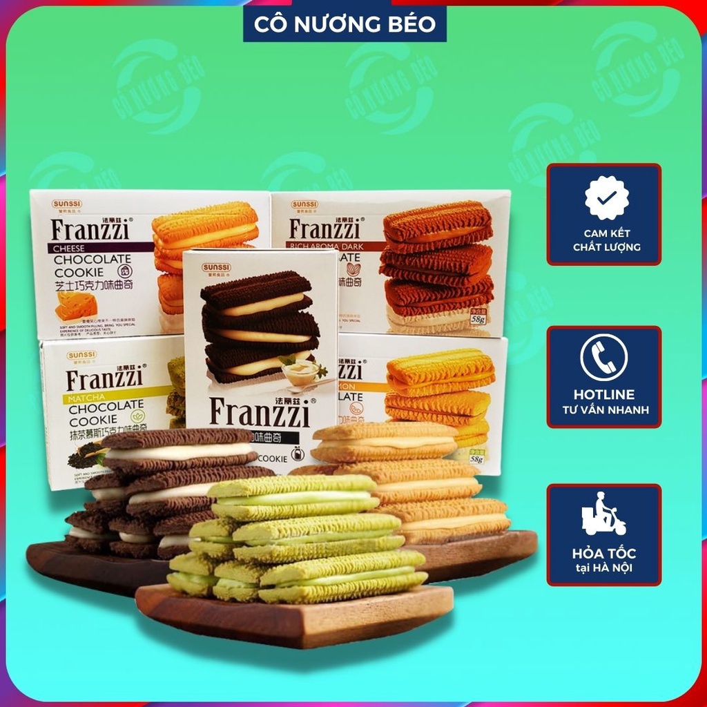 Bánh quy Franzzi cookie chocolate kẹp kem hộp 58g 5 chiếc - ăn vặt Cô Nương Béo