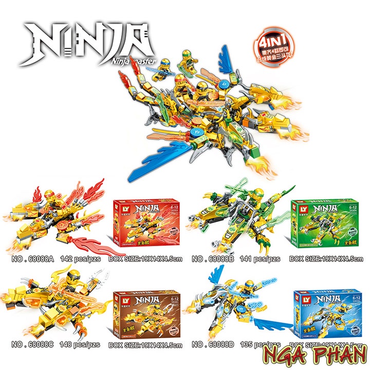 Ninja Cưỡi Rồng Hoàng Kim 2 Đầu Ninjago Đồ Chơi Xếp Hình Lắp Ráp MOC DIY