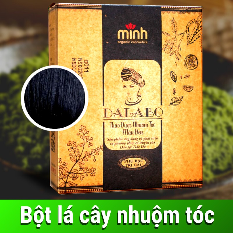 Bột lá nhuộm tóc DALABO - Màu đen, 3 gói 15g