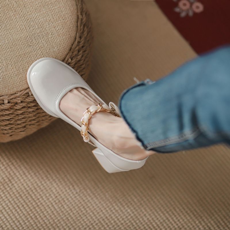 Giày Búp Bê Gót Dày Đính Nơ Phong Cách Pháp Thời Trang Mới Cho Nữ
