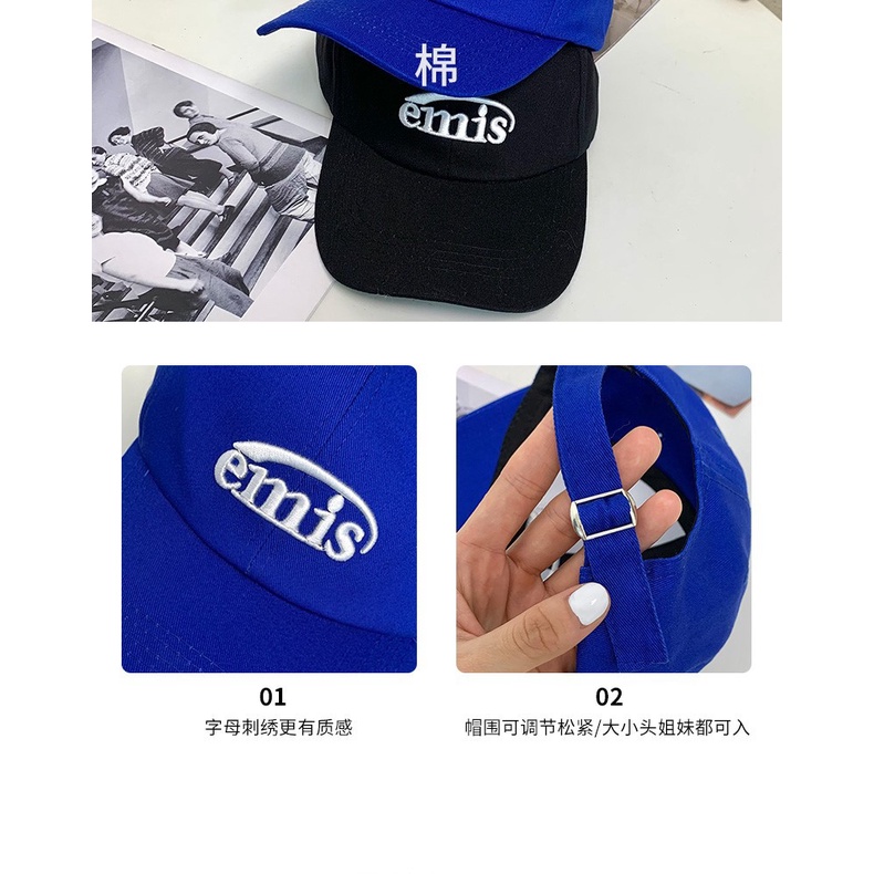 Mũ Lưỡi Trai Hàn Quốc emis Clein Xanh Dương Hoạ Tiết Chữ Trắng Mặt Lớn Cỡ Nhỏ Xu Hướng