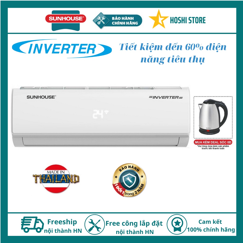 {FREESHIP & CÔNGLẮP ĐẶT}Điều hòa không khí một chiều INVERTER SUNHOUSE SHR-AW12IC610,làm lạnh nhanh, siêu tiết kiệm điện