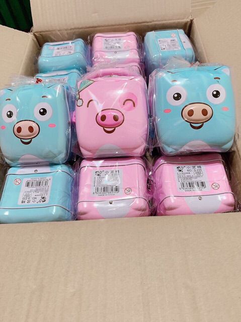 ( siêu cute ) két sắt mini hình con heo kèm móc khóa và quai xách tiện lợi