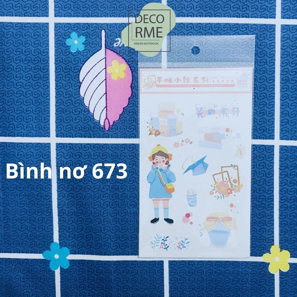 DecorMe Sticker trang trí  sổ tay dễ thương cô gái hoạt hình, miếng dán bullet journal 2pcs