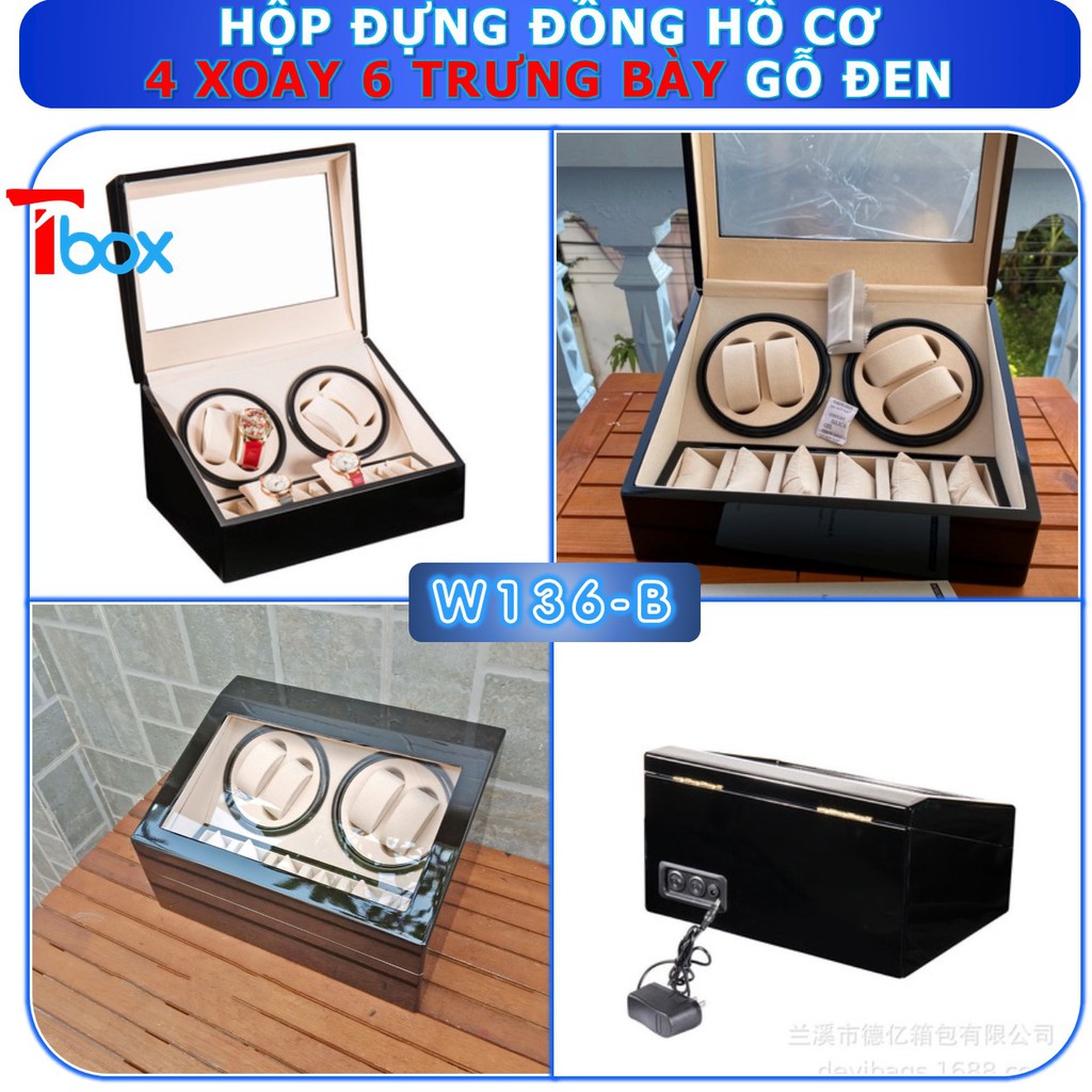 Hộp đựng Đồng hồ cơ 10 chiếc Hộp xoay Đồng hồ cơ 4 xoay 6 tĩnh bằng gỗ màu đen pinano sang trọng