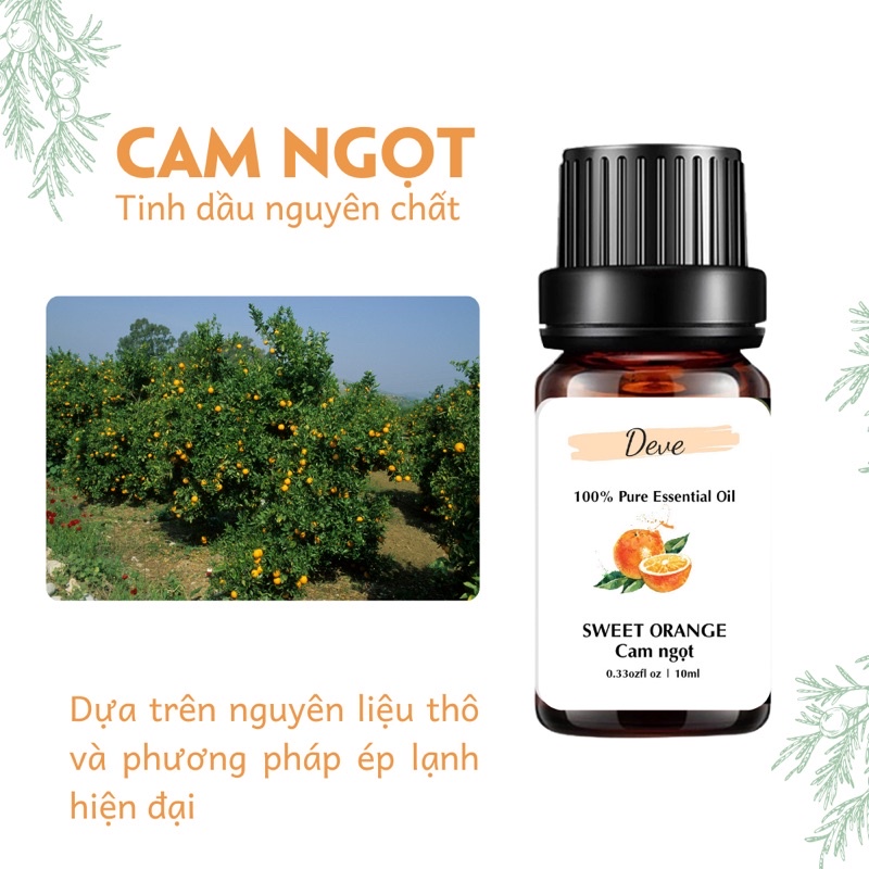 Tinh dầu thơm phòng DEVE mùi hương cam ngọt, tinh dầu nguyên chất có kiểm định MSDS