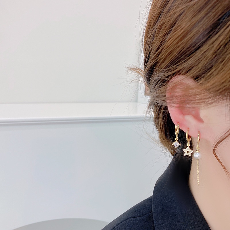 Set khuyên tai hình trăng sao đính đá zircon thời trang cho nữ