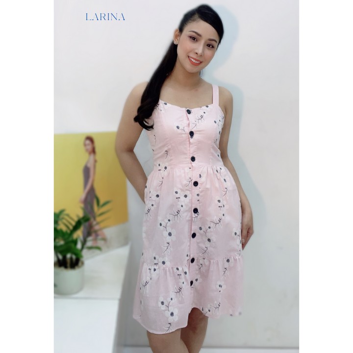 Đầm Nữ 2 Dây Dáng Xòe Bèo Lai Màu Hồng Pastel Xinh Xắn LARINA - NY52