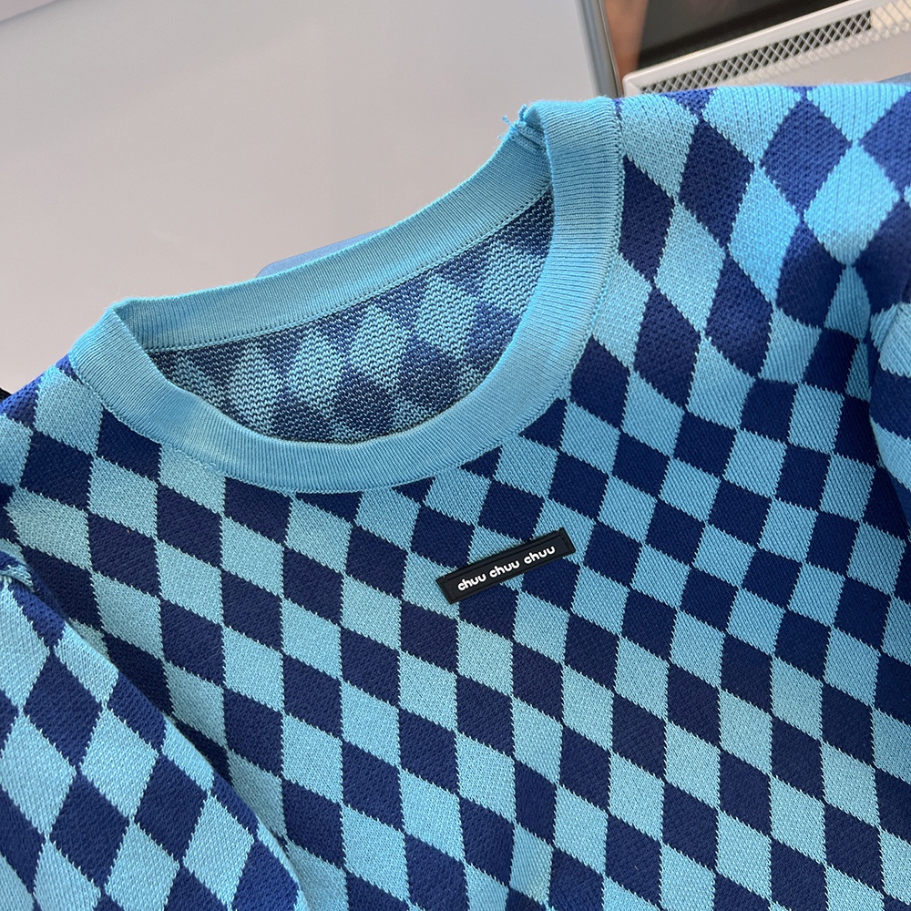 Rhomb Áo sweater Dệt Kim Tay Dài Dáng Ngắn Thời Trang Mùa Thu Cho Nữ