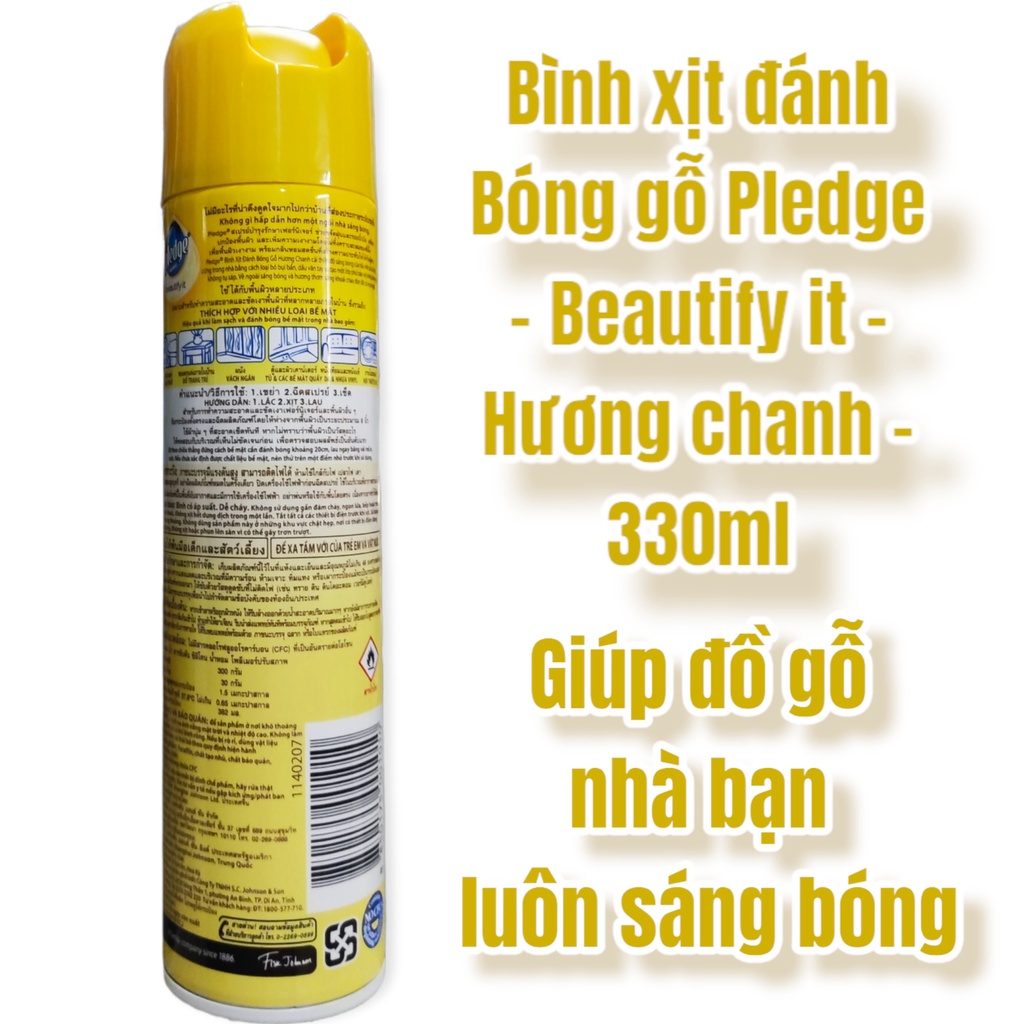 Bình xịt đánh bóng gỗ Pledge - Beautify it - Hương chanh - 330ml