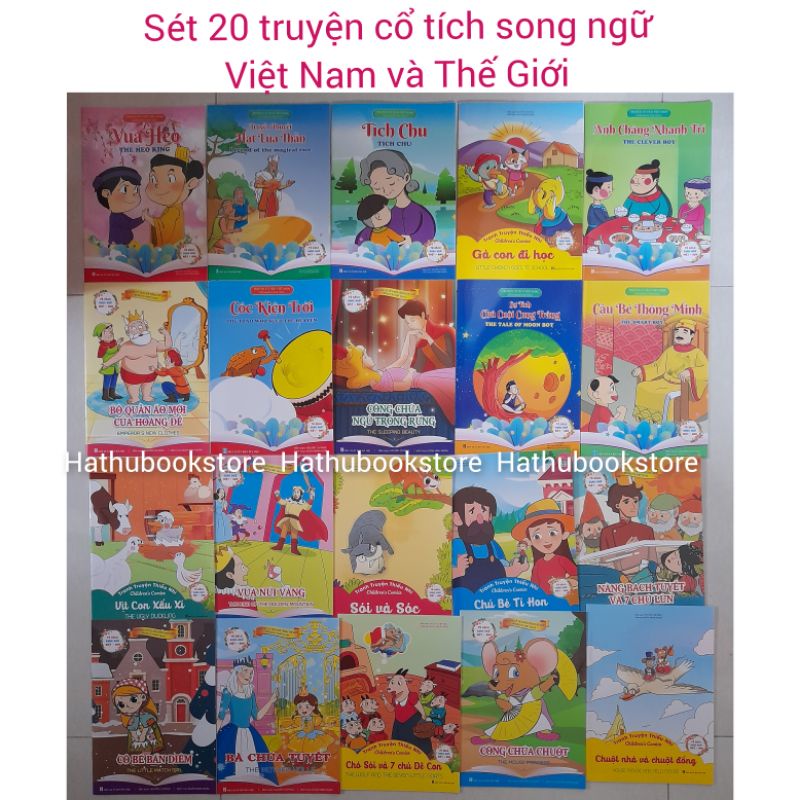 Sét 20Truyện Cổ TíchSong Ngữ Việt Nam và Thế Giới chọn lọc. Bộ quà tặng mẹ kê bé nghe trước giờ đi ngủ