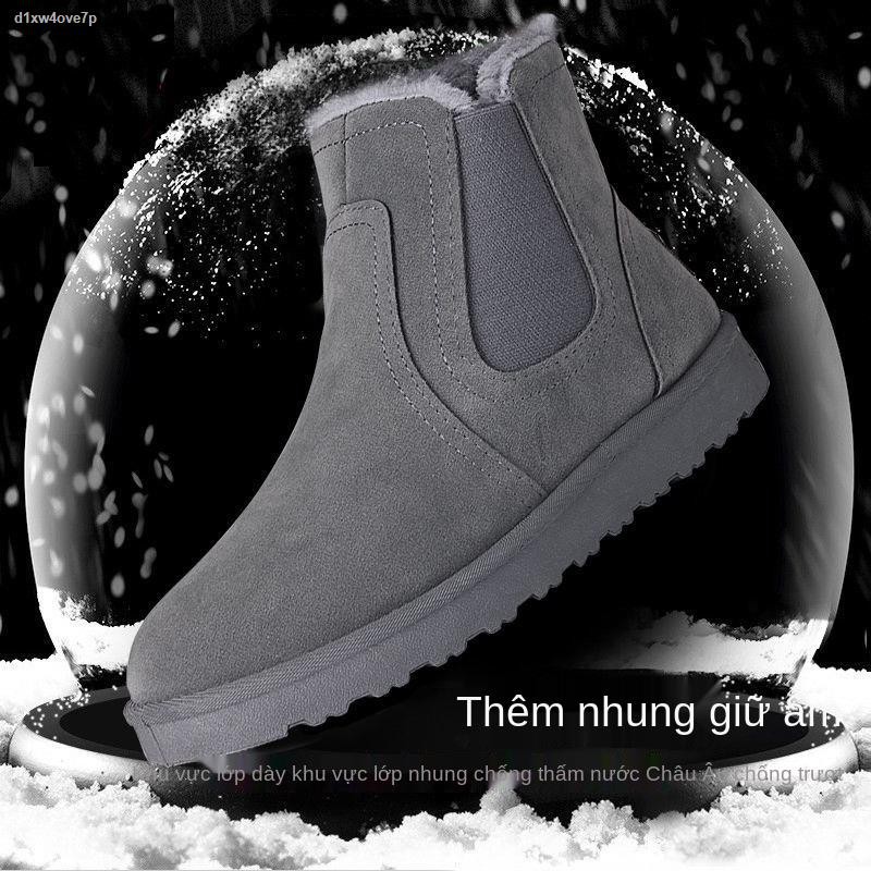 ♨ ◐ ㍿ Giày đi tuyết của nam giới mùa đông ấm áp và nhung dày chống trơn trượt không thấm nước bánh mì Bắcrtin ủng bông