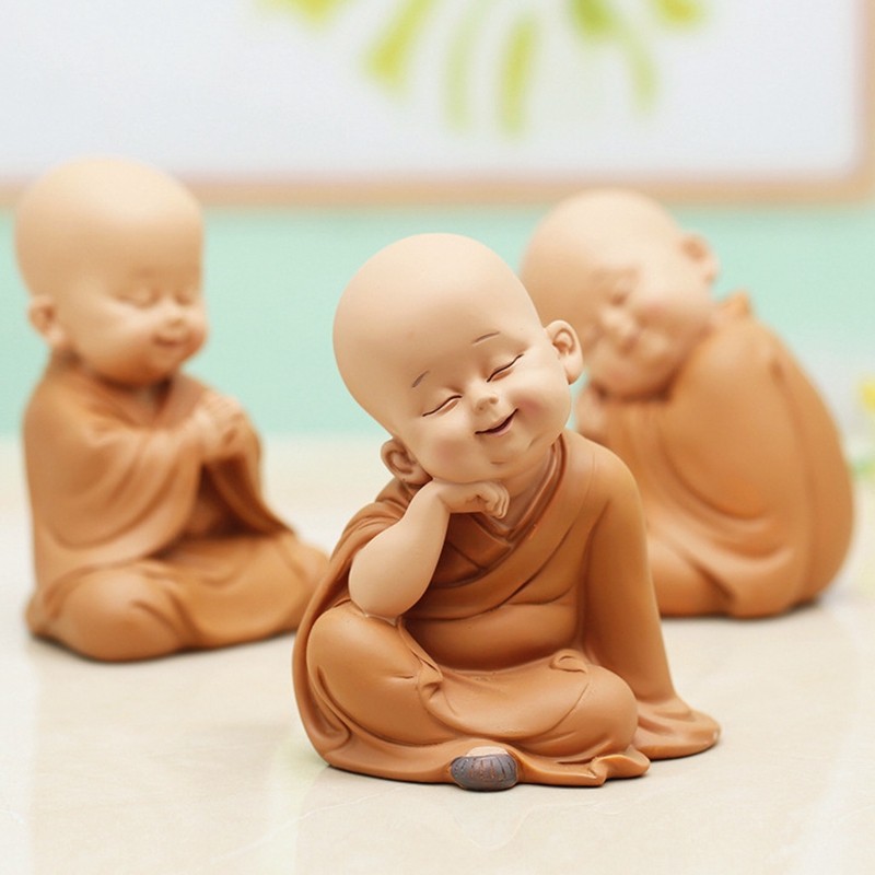 ☘️HOT☘️ Bộ 03 chú tiểu AN NHIÊN trang trí nhà cửa,ôtô - mẫu ngồi 7cm