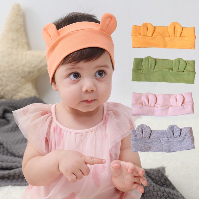 Băng đô turban tai gấu cho bé sơ sinh tông màu pastel xinh xắn phong cách Hàn Quốc che thóp trán