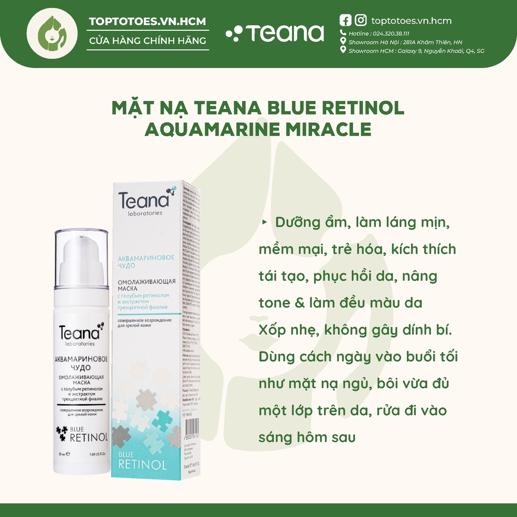 Mặt nạ Teana Blue Retinol Aquamarine Miracle nuôi dưỡng, trẻ hoá da