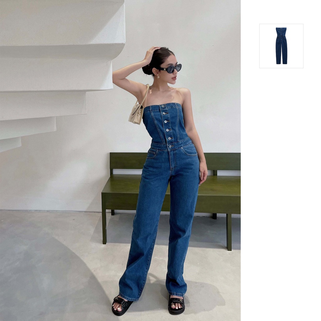 Jumpsuit Nữ Jean Off-Shoulder, Chất Jean Thoải Mái, WJS000042, SOMEHOW | BigBuy360 - bigbuy360.vn