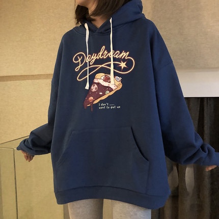 Áo hoodie dáng rộng in họa tiết retro Hàn Quốc mới cho nữ 2021
