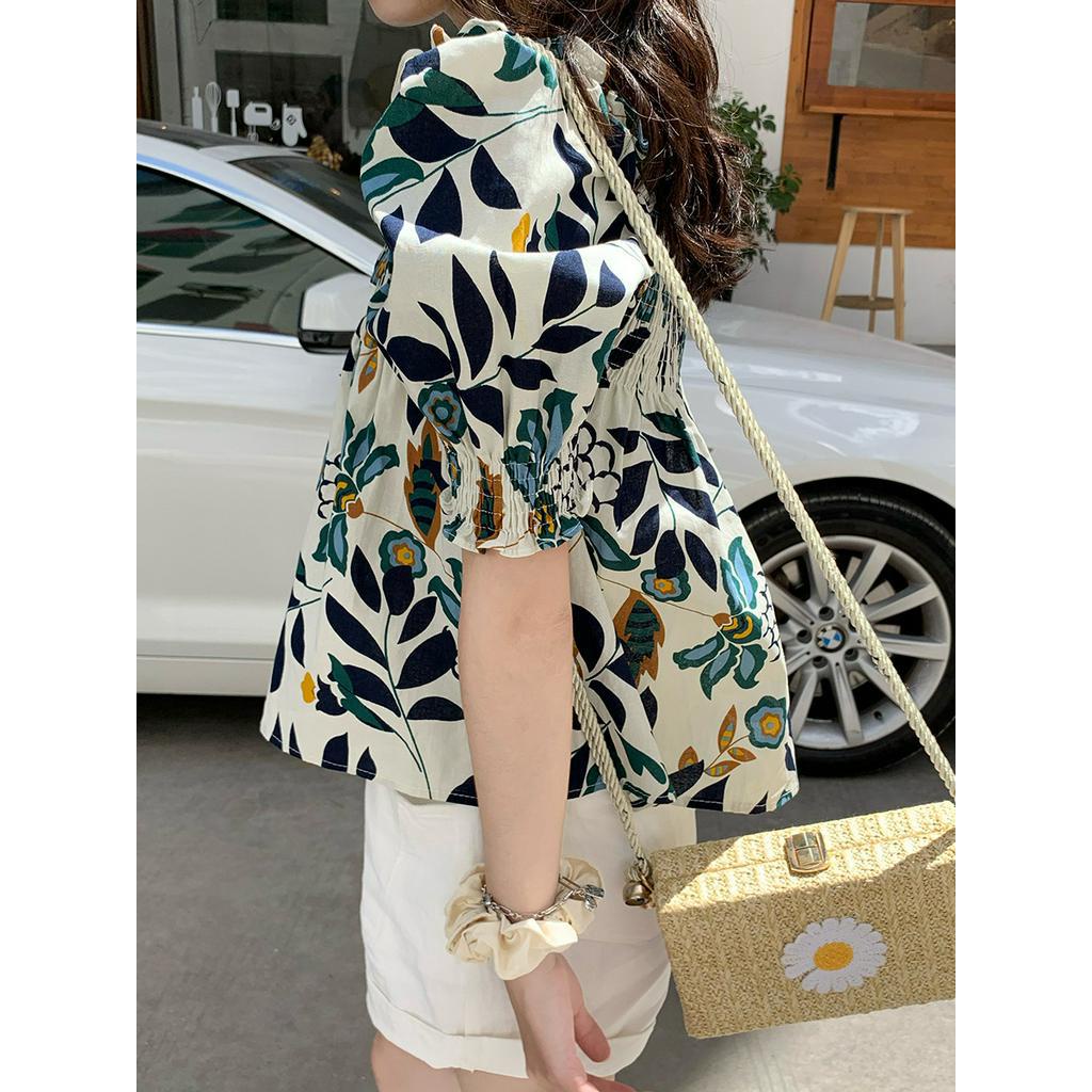 Áo Sơ Mi Tay Ngắn Cổ Tròn Họa Tiết Hoa Thời Trang Mùa Hè