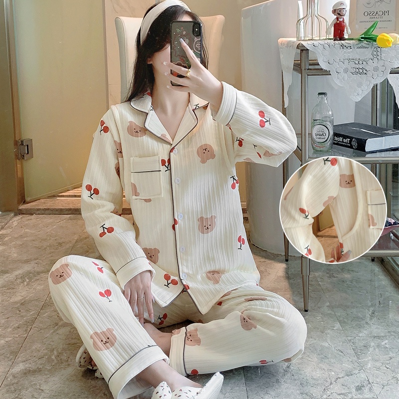 Bộ đồ ngủ ba lớp thời trang thu đông cho mẹ bầu