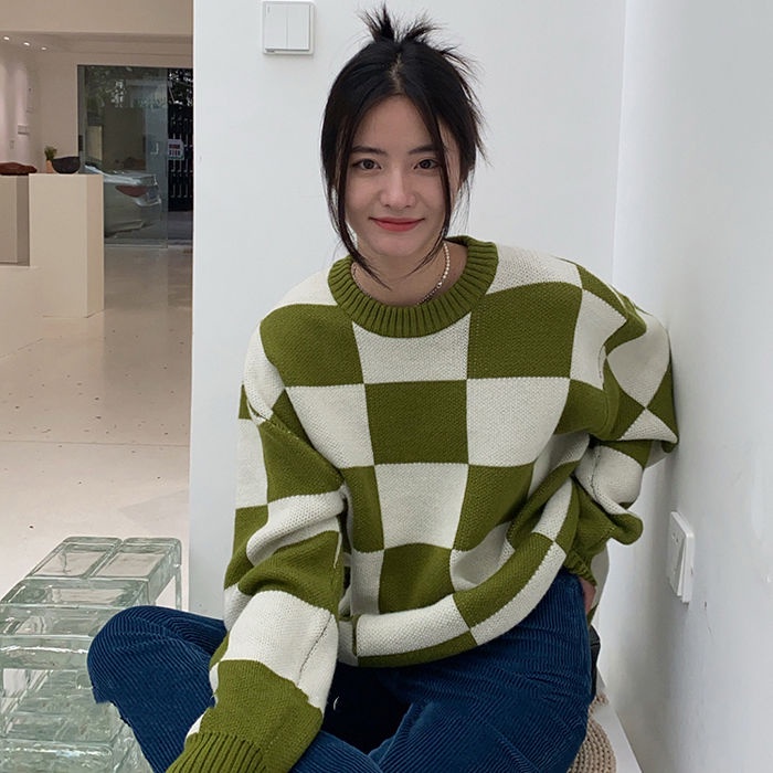 Áo sweater tay dài họa tiết kẻ sọc thời trang thu đông mới 2021