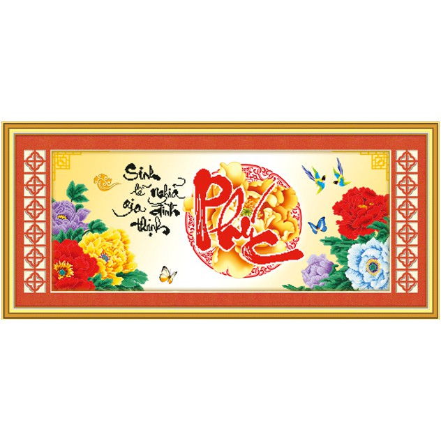 Tranh Thêu Chữ Thập 3D Phúc Sinh Phú Quý Gia Đình Thịnh 222969 (KHÁCH TỰ THÊU) KT:88X42CM